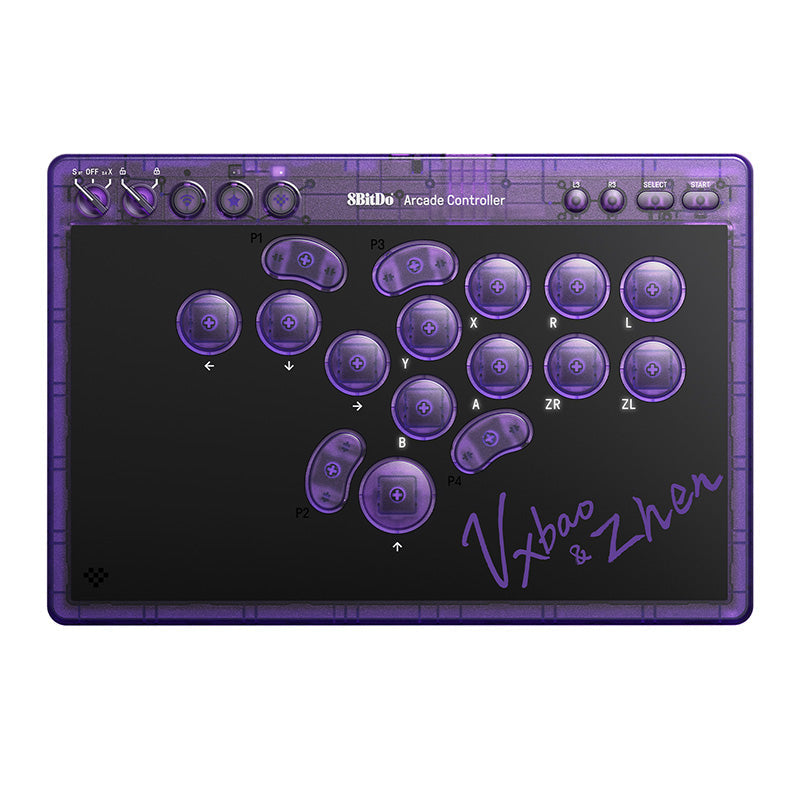 8BitDo Arcade Controller - Transparent Purple Signature Edition - Arcade-Style Controller for Compatible Gaming Setups