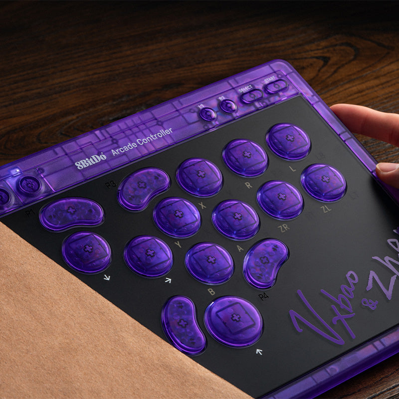 8BitDo Arcade Controller - Transparent Purple Signature Edition - Arcade-Style Controller for Compatible Gaming Setups