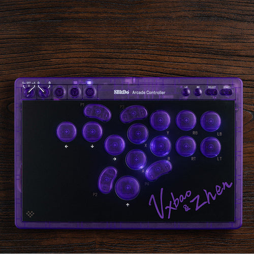 8BitDo Arcade Controller - Transparent Purple Signature Edition - Arcade-Style Controller for Compatible Gaming Setups